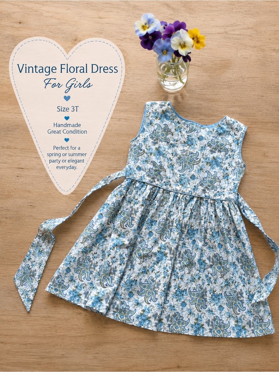 Vintage Other - Vintage Blue & White Floral Girls Dress